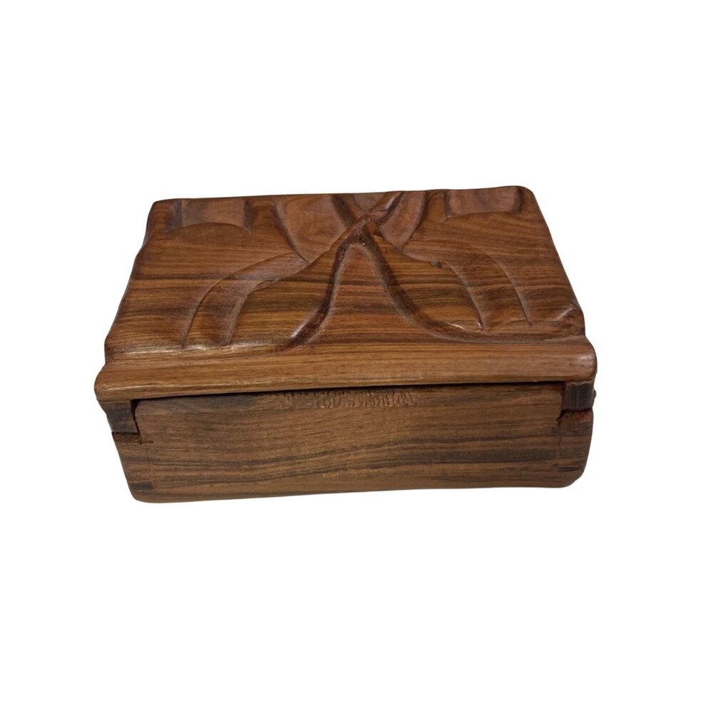 Vintage Elephant Carved Wood Jewelry Box Trinket Box Hinged Lid 4.5x3.5 - Picture 4 of 8